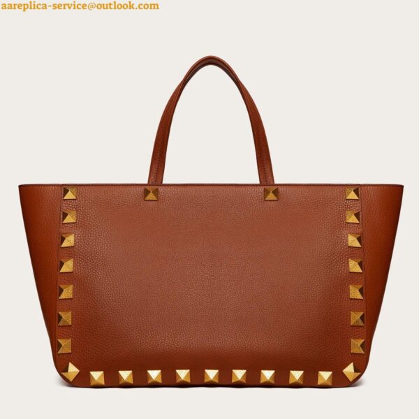 Replica Valentino Roman Stud Tote Bag In Brown Grained Leather 10