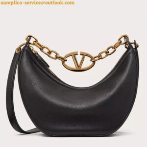 Replica Valentino VLogo Moon Small Hobo Bag with Chain in Black Leather 2