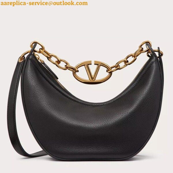 Replica Valentino VLogo Moon Small Hobo Bag with Chain in Black Leather 3