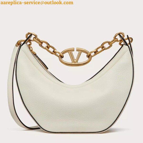 Replica Valentino VLogo Moon Small Hobo Bag with Chain in White Leather 3