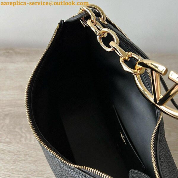 Replica Valentino VLogo Moon Small Hobo Bag with Chain in Black Leather 12