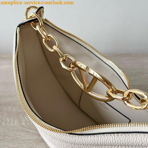 Replica Valentino VLogo Moon Small Hobo Bag with Chain in White Leather 5