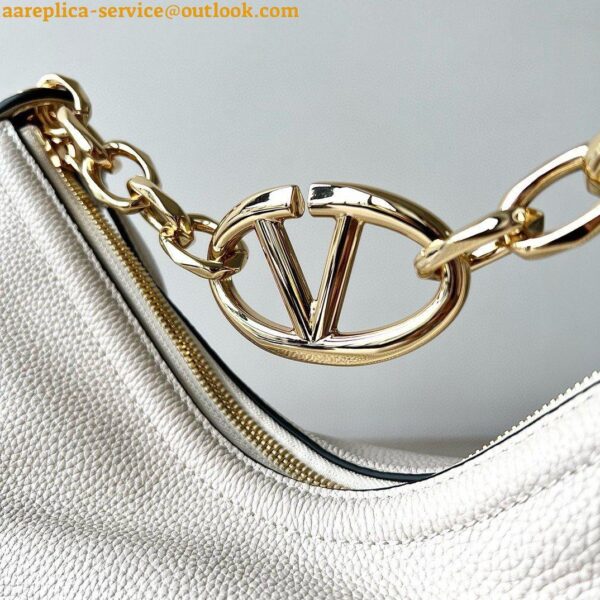 Replica Valentino VLogo Moon Small Hobo Bag with Chain in White Leather 9