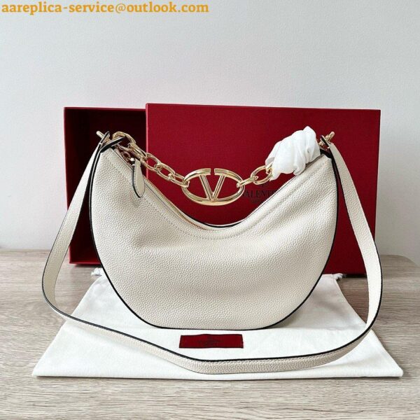 Replica Valentino VLogo Moon Small Hobo Bag with Chain in White Leather 11