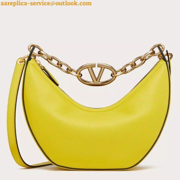 Replica Valentino VLogo Moon Small Hobo Bag with Chain in Yellow Leather 4