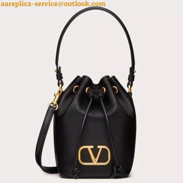 Replica Valentino VLogo Signature Mini Bucket Bag in Black Calfskin 3