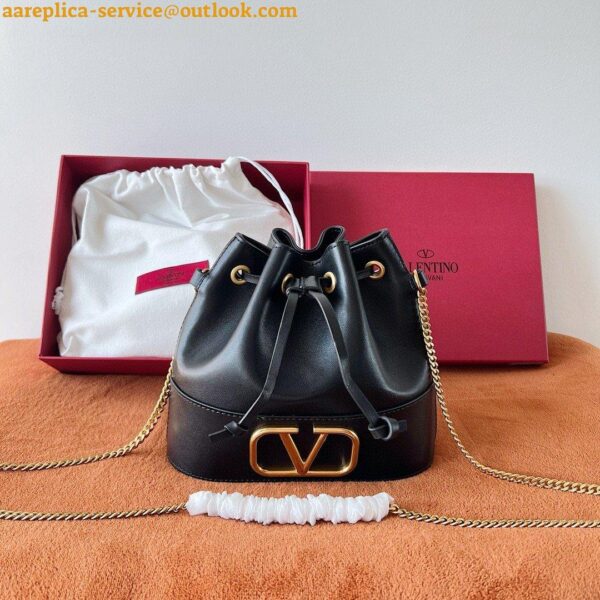 Replica Valentino VLogo Signature Mini Bucket Bag in Black Calfskin 6