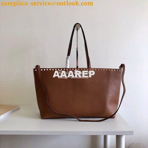 Replica Valentino Garavani Large Rockstud Tote Brown 3