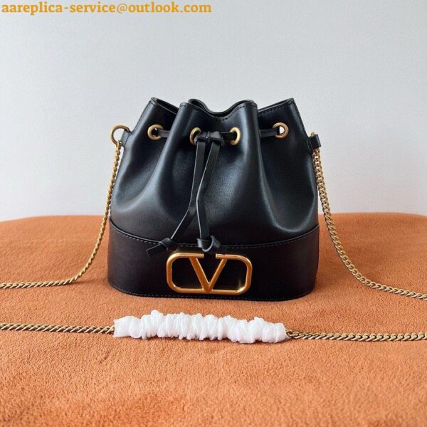 Replica Valentino VLogo Signature Mini Bucket Bag in Black Calfskin 9