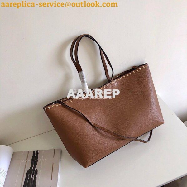 Replica Valentino Garavani Large Rockstud Tote Brown 6