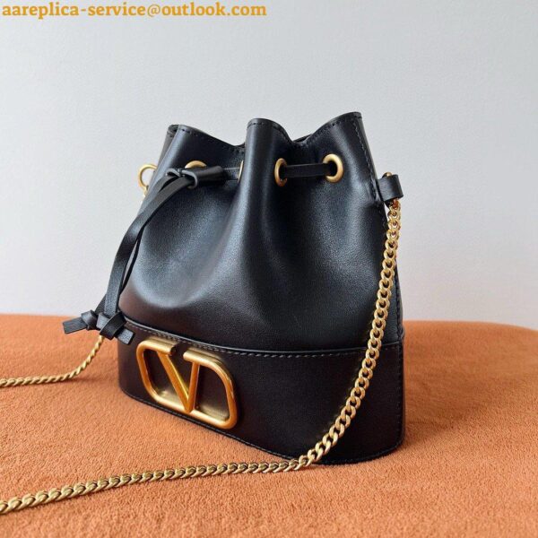 Replica Valentino VLogo Signature Mini Bucket Bag in Black Calfskin 11