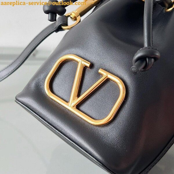 Replica Valentino VLogo Signature Mini Bucket Bag in Black Calfskin 20