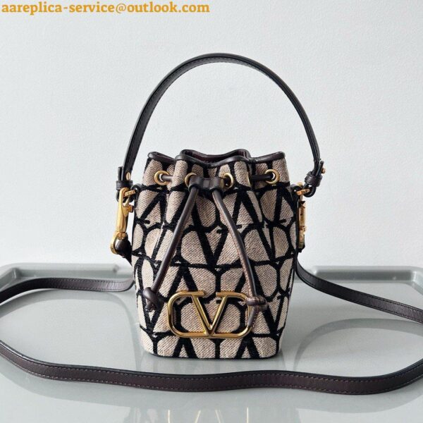 Replica Valentino VLogo Signature Mini Bucket Bag in Black Toile Iconographe 11