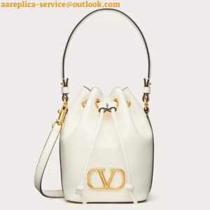 Replica Valentino VLogo Signature Mini Bucket Bag in White Calfskin