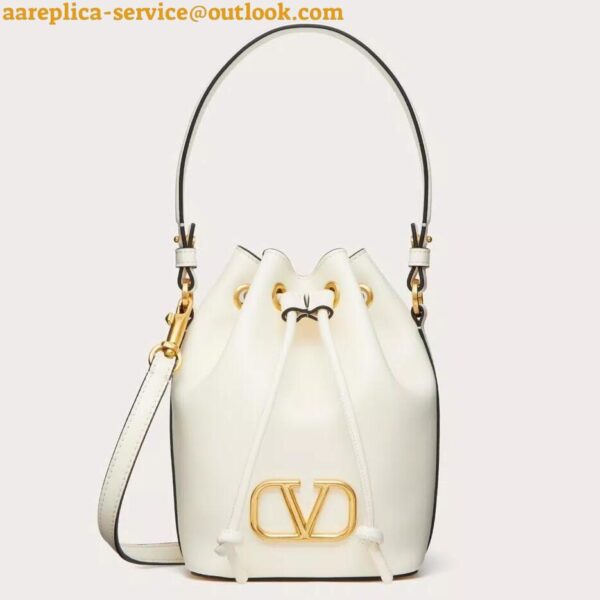 Replica Valentino VLogo Signature Mini Bucket Bag in White Calfskin 2