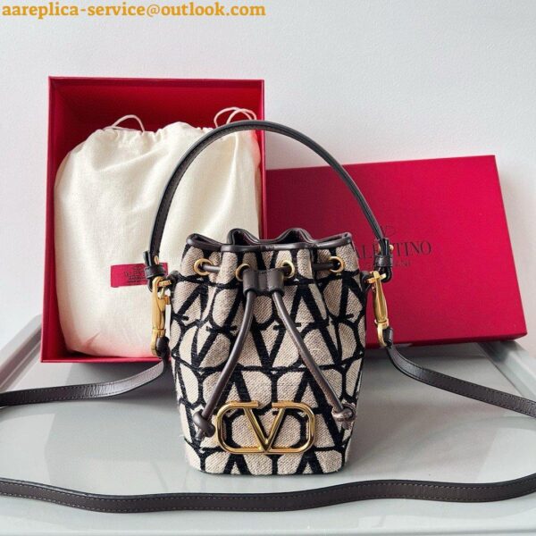 Replica Valentino VLogo Signature Mini Bucket Bag in Black Toile Iconographe 12