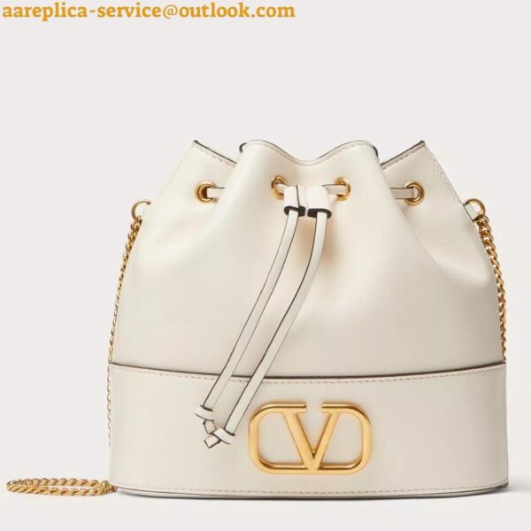 Replica Valentino VLogo Signature Mini Bucket Bag in White Calfskin 3