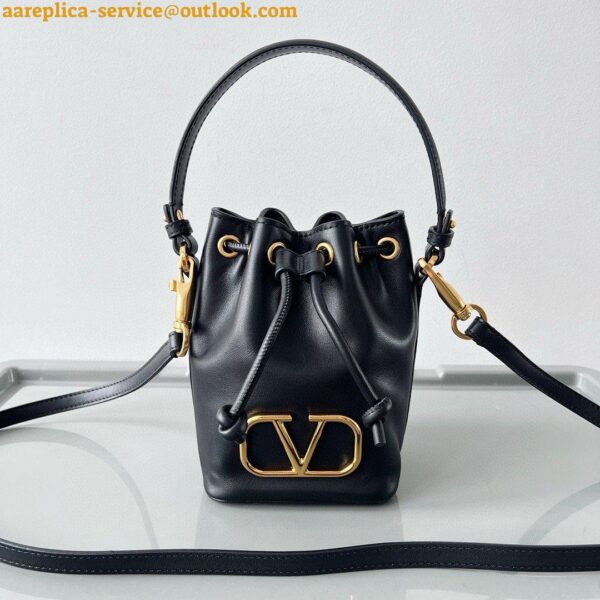 Replica Valentino VLogo Signature Mini Bucket Bag in Black Calfskin 22