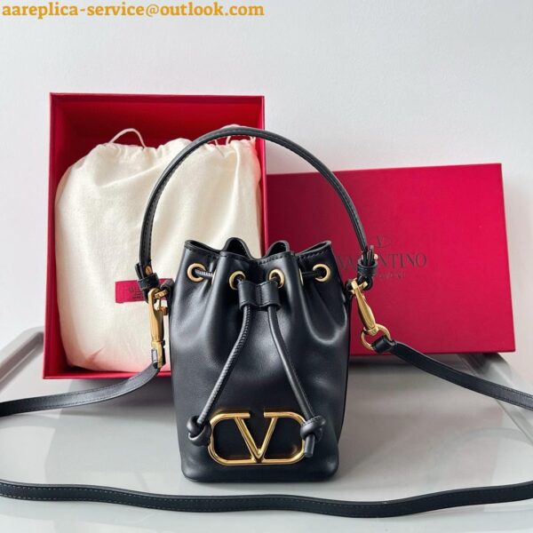 Replica Valentino VLogo Signature Mini Bucket Bag in Black Calfskin 23