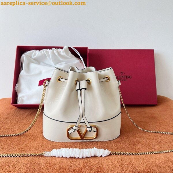 Replica Valentino VLogo Signature Mini Bucket Bag in White Calfskin 9