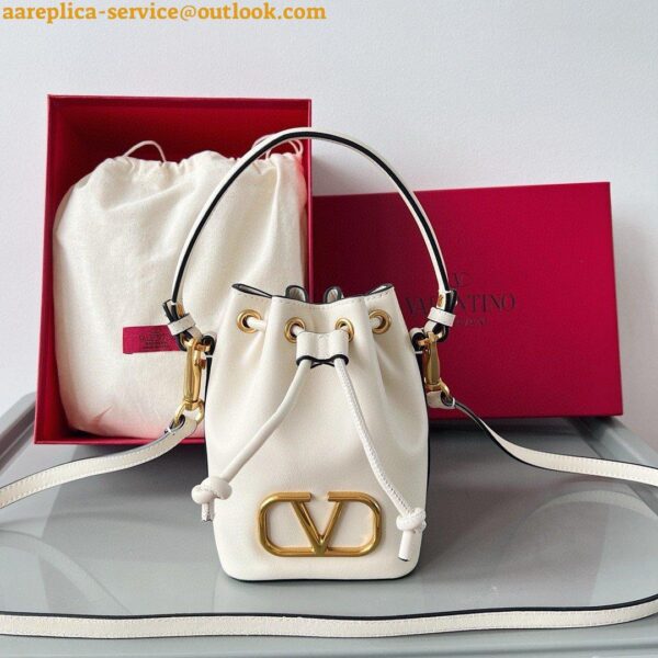 Replica Valentino VLogo Signature Mini Bucket Bag in White Calfskin 16