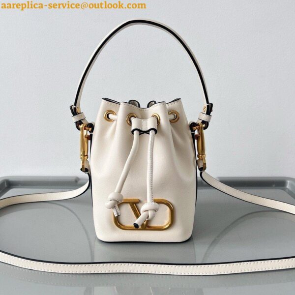 Replica Valentino VLogo Signature Mini Bucket Bag in White Calfskin 18