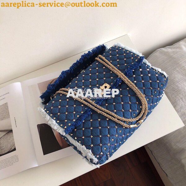 Replica Valentino Garavani Maxi Denim Rockstud Spike Bag 6