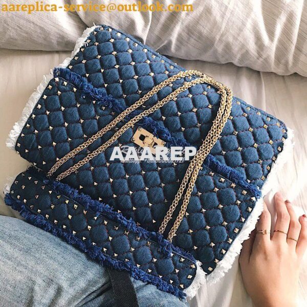 Replica Valentino Garavani Maxi Denim Rockstud Spike Bag 7