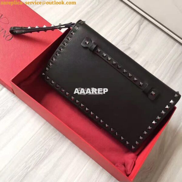 Replica Valentino Garavani Rockstud Black Flap Wristlet Clutch Bag 5