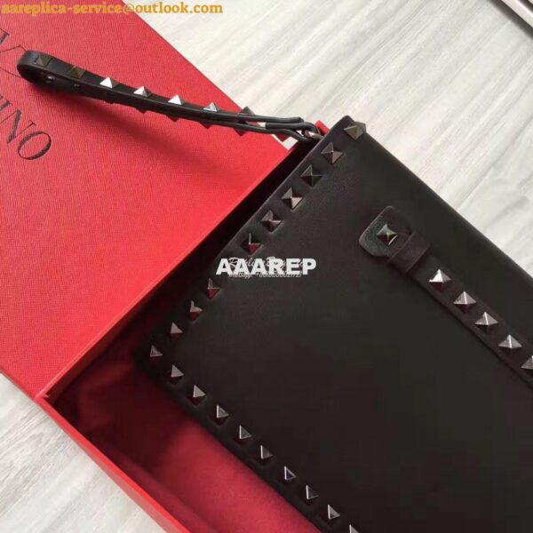 Replica Valentino Garavani Rockstud Black Flap Wristlet Clutch Bag 6