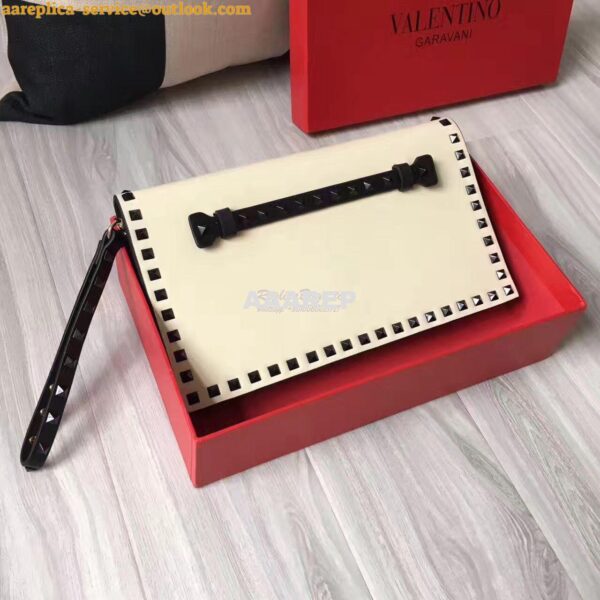 Replica Valentino Garavani Rockstud Black Flap Wristlet Clutch Bag Whi 3