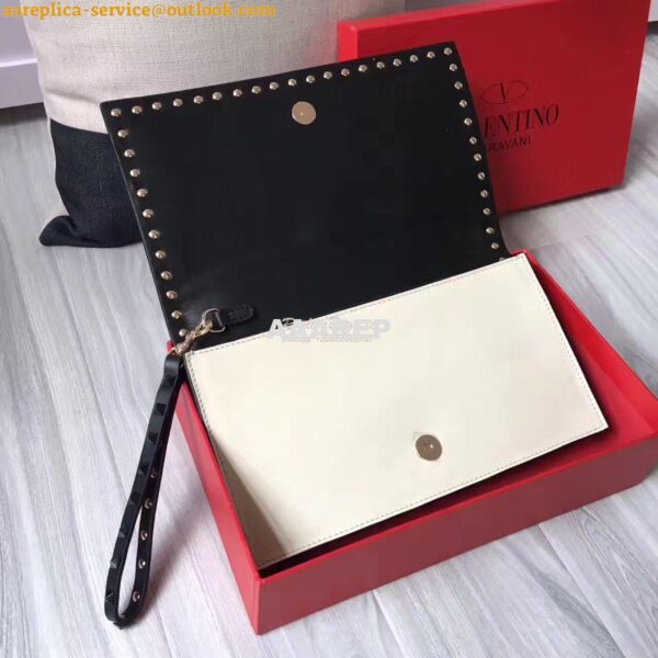 Replica Valentino Garavani Rockstud Black Flap Wristlet Clutch Bag Whi 4