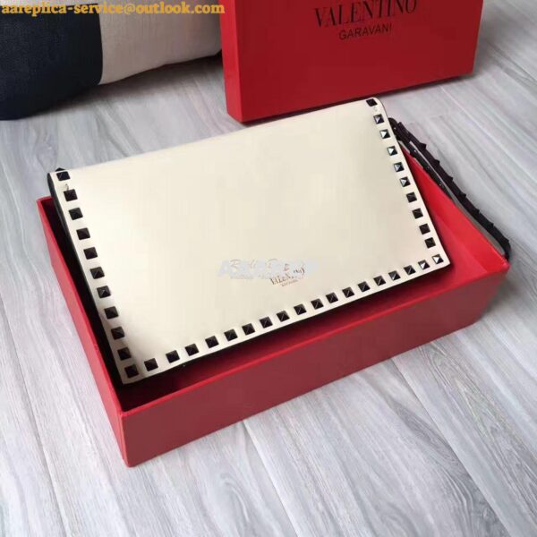 Replica Valentino Garavani Rockstud Black Flap Wristlet Clutch Bag Whi 5