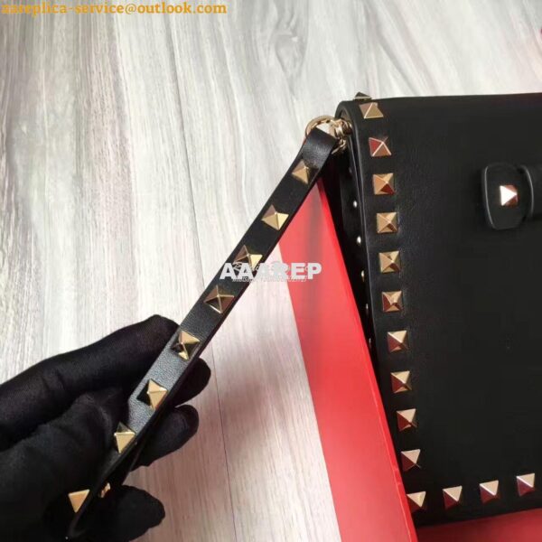 Replica Valentino Garavani Rockstud Flap Wristlet Clutch Bag Black 8