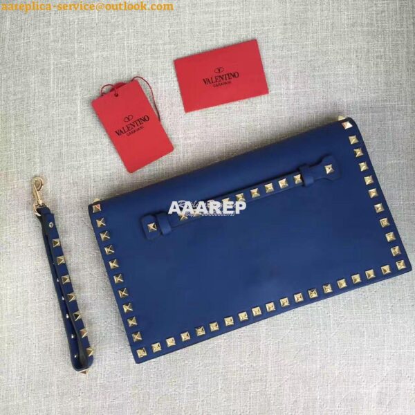 Replica Valentino Garavani Rockstud Flap Wristlet Clutch Bag Blue 4