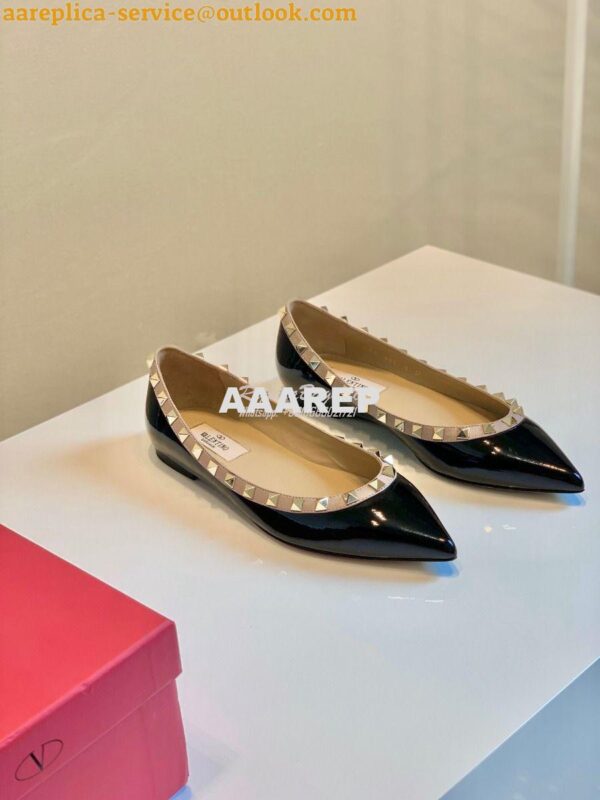 Replica Valentino Garavani Patent Rockstud Ballet Flat Black 3