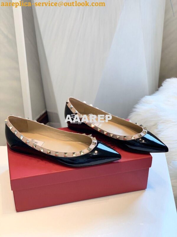 Replica Valentino Garavani Patent Rockstud Ballet Flat Black 5