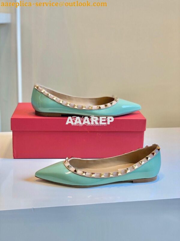 Replica Valentino Garavani Patent Rockstud Ballet Flat Green 6