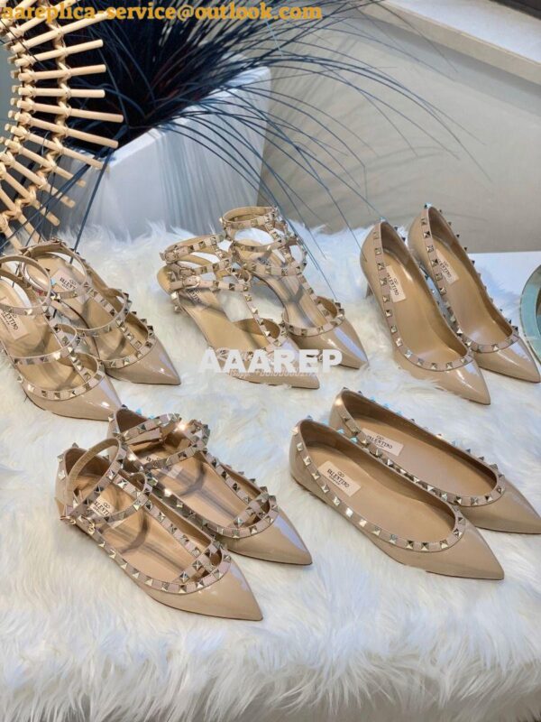 Replica Valentino Garavani Patent Rockstud Ballet Flat Nude 3