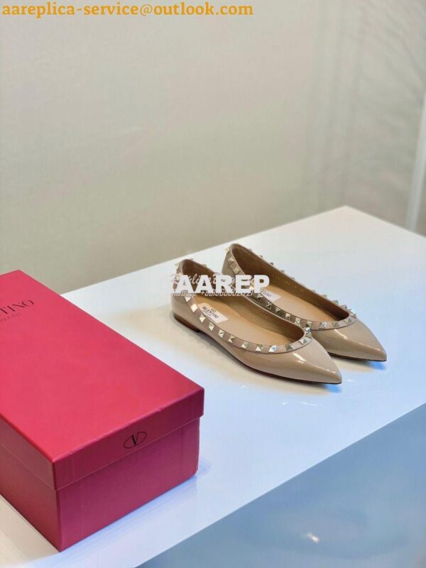 Replica Valentino Garavani Patent Rockstud Ballet Flat Nude 5