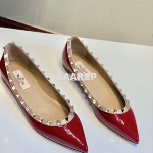 Replica Valentino Garavani Patent Rockstud Ballet Flat Wine 2