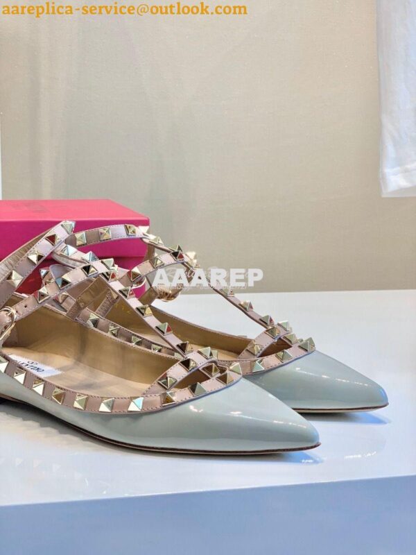 Replica Valentino Garavani Patent Rockstud Caged Ballet Flat Baby Blue 4