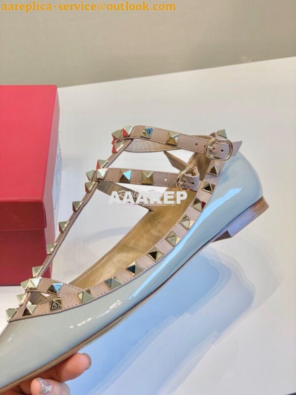 Replica Valentino Garavani Patent Rockstud Caged Ballet Flat Baby Blue 10