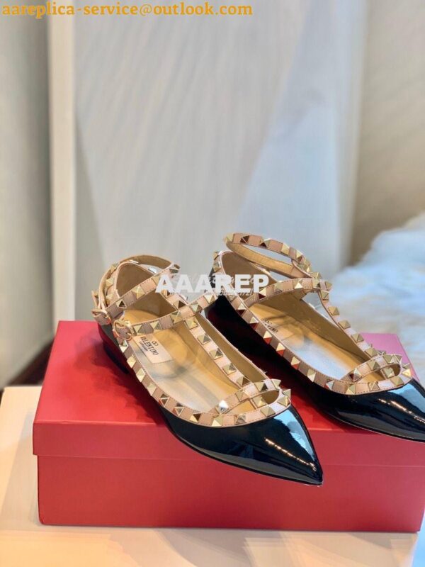 Replica Valentino Garavani Patent Rockstud Caged Ballet Flat Black 5