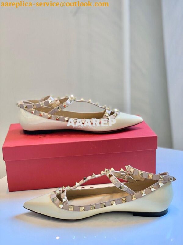 Replica Valentino Garavani Patent Rockstud Caged Ballet Flat Ivory