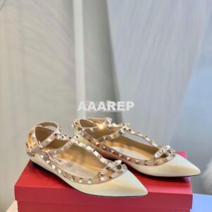 Replica Valentino Garavani Patent Rockstud Caged Ballet Flat Ivory 2