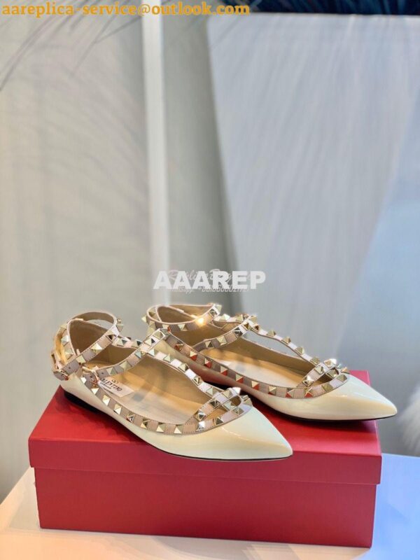 Replica Valentino Garavani Patent Rockstud Caged Ballet Flat Ivory 2