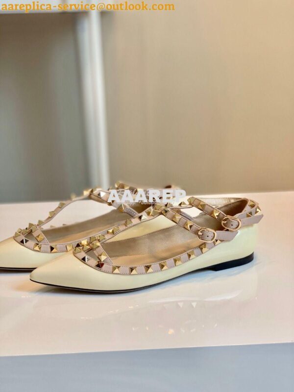 Replica Valentino Garavani Patent Rockstud Caged Ballet Flat Ivory 8