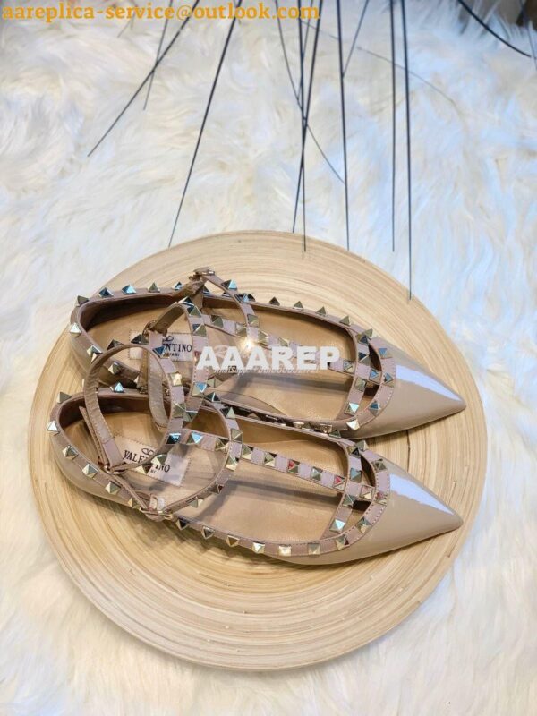 Replica Valentino Garavani Patent Rockstud Caged Ballet Flat Nude