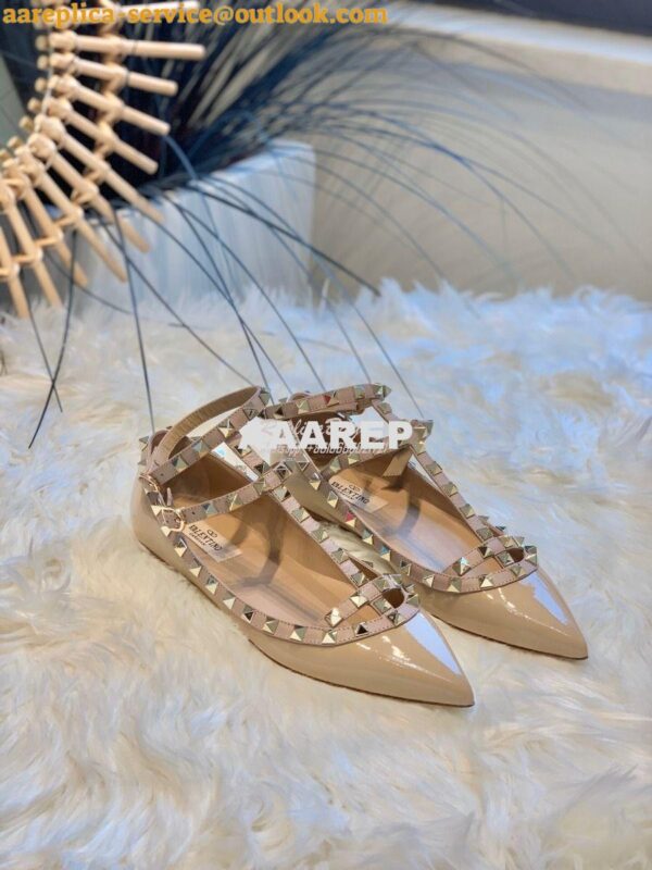 Replica Valentino Garavani Patent Rockstud Caged Ballet Flat Nude 2